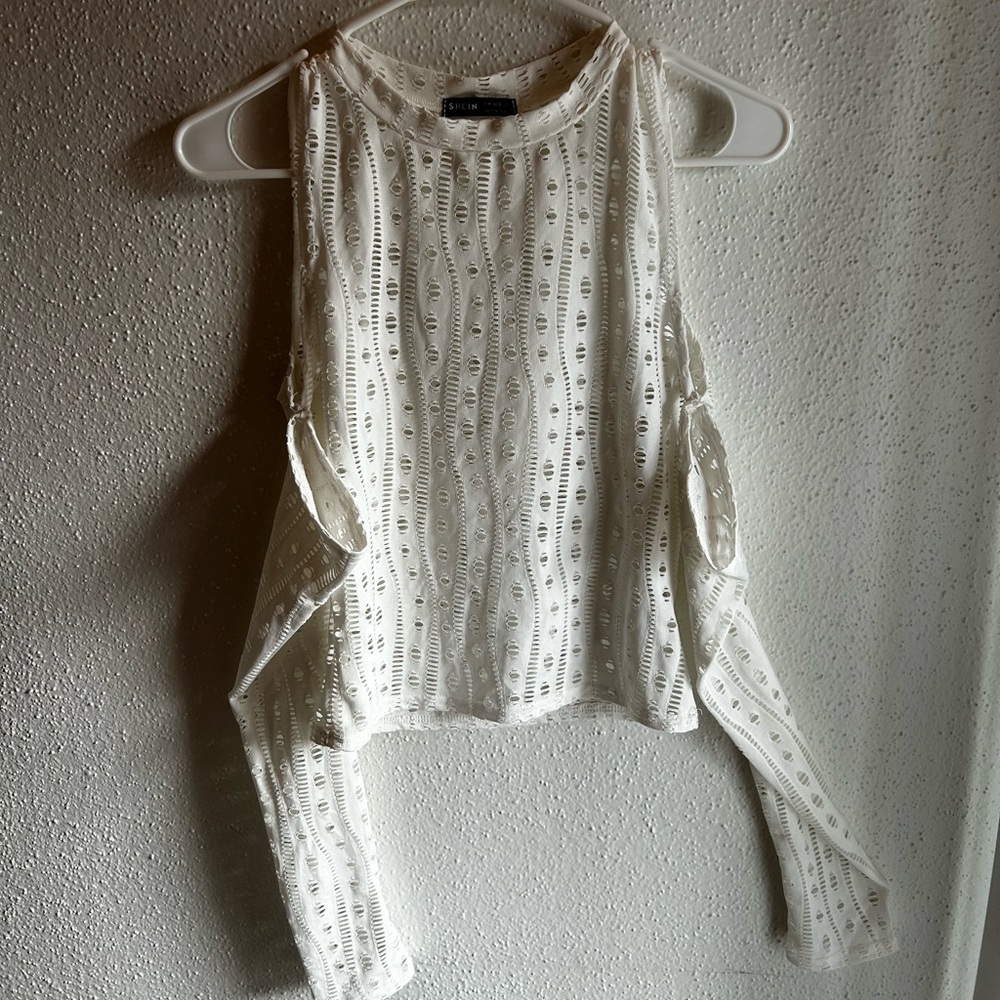 White see through cropped top with sleeves